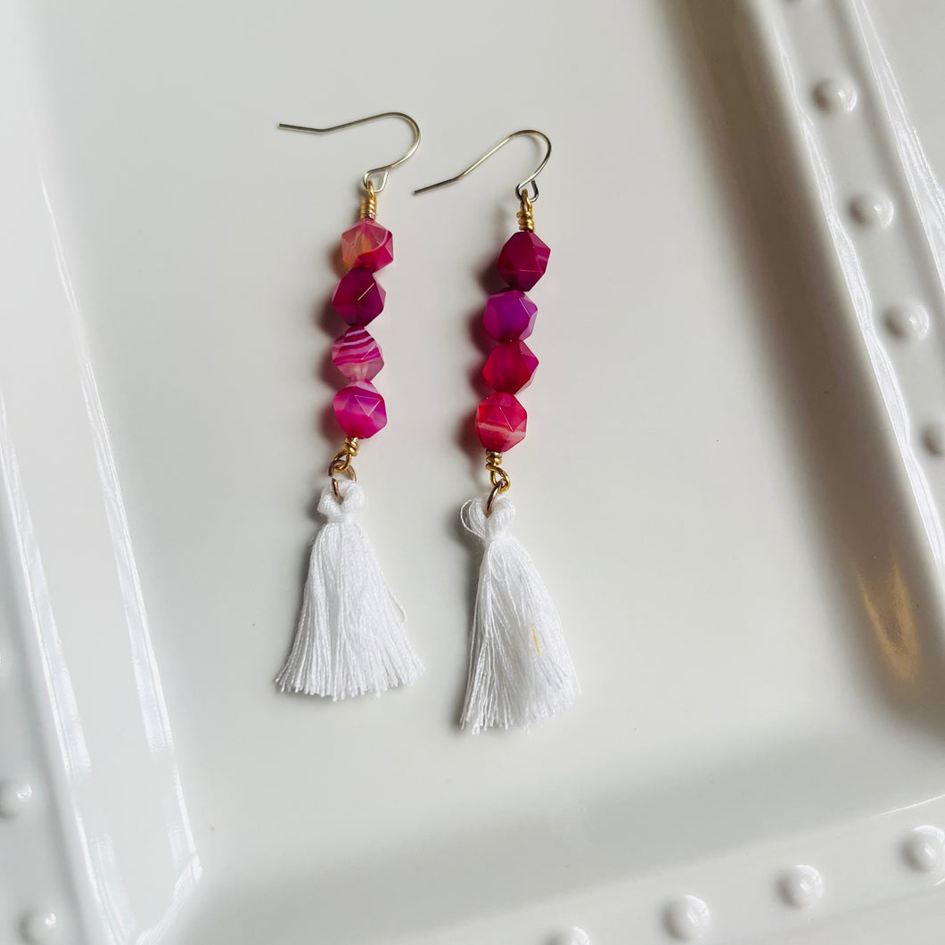 Hot Pink Dangle Tassel Earrings